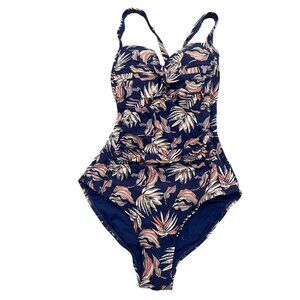 Niptuck Swimsuit‎ Women 4 Blue Multi Palm Leaf Multi Fit Cup Pad Wide Strap 1pc